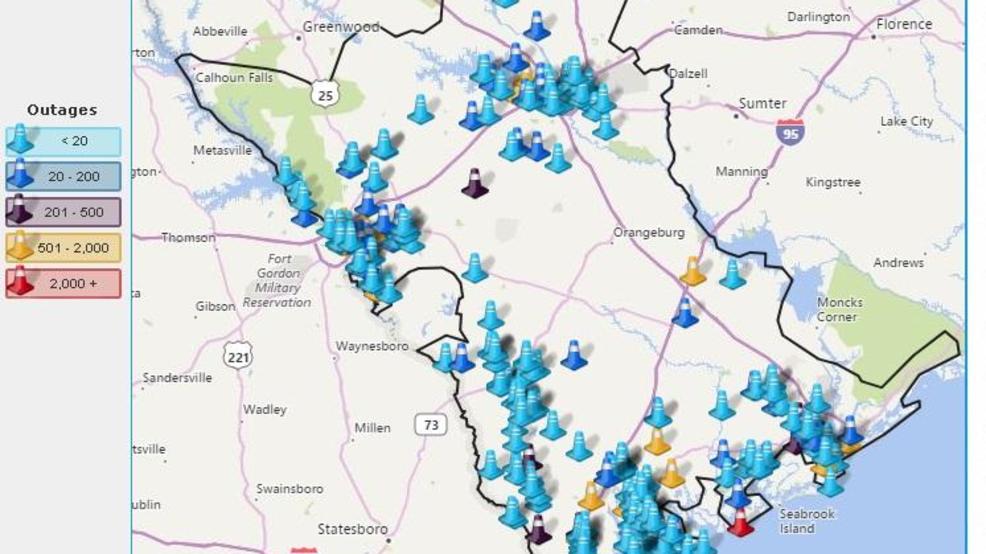south carolina power outage map Map Of Power Outages Across The Midlands Wach south carolina power outage map