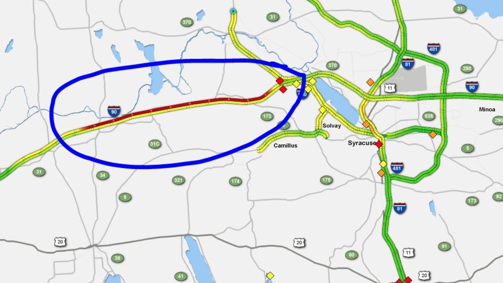 NYS Thruway west of Syracuse near Weedsport shut down, dozens of cars