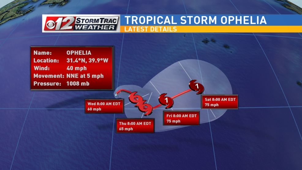 Tropical Storm Ophelia strengthening in the Atlantic WPEC